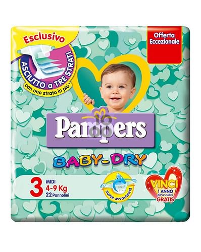 Image of PAMPERS BABY DRY DOWNCOUNT MIDI 20 PEZZI